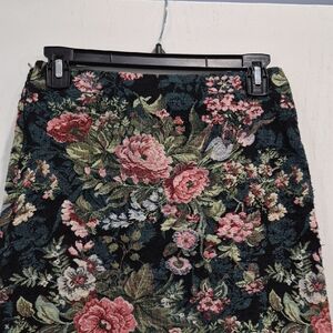 SHEIN Black Floral Tapestry Pencil Skirt with Pink Blossoms